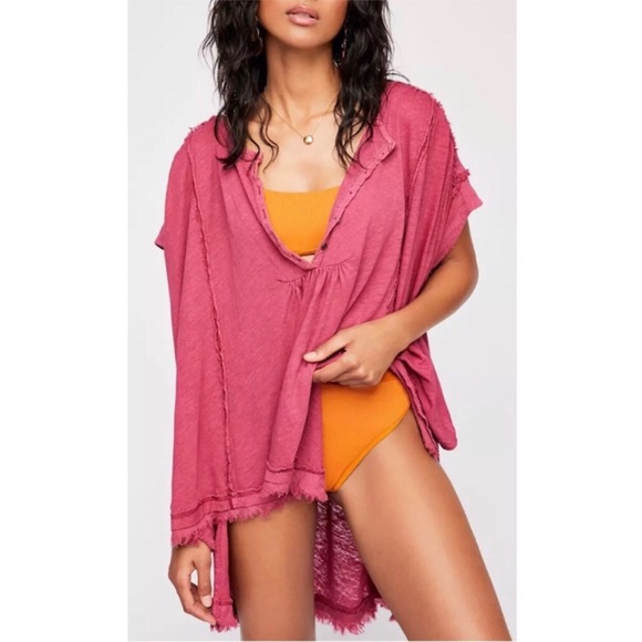 Free People Tops - FREE PEOPLE Aster Henley Oversized T Shirt Top M